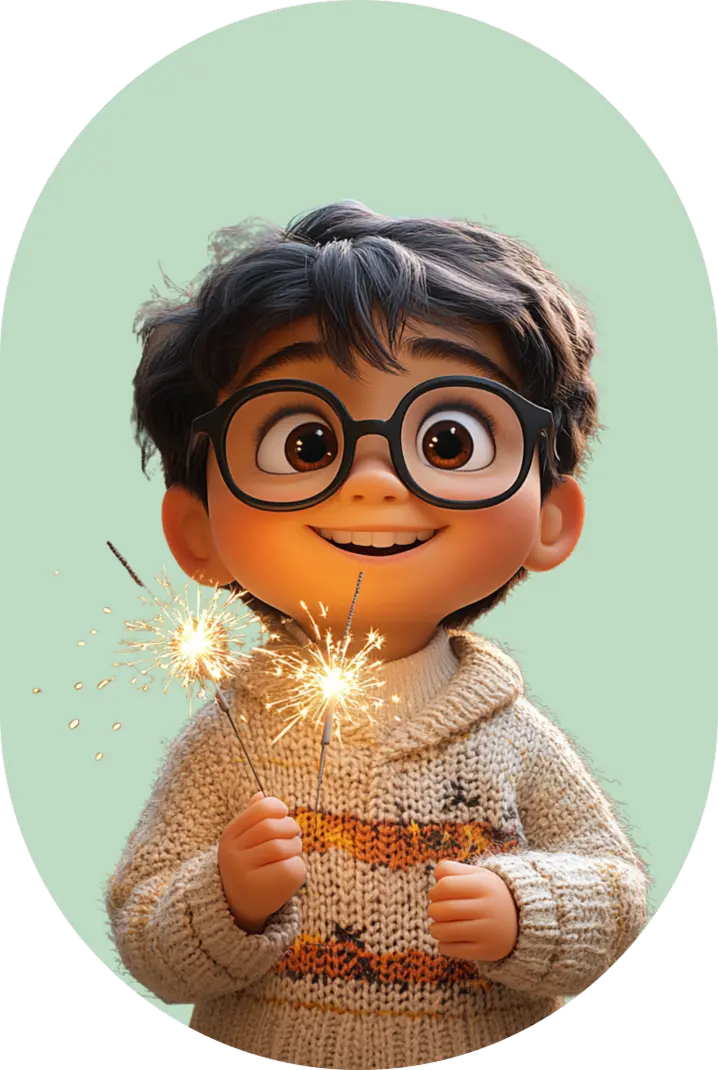 Boy holding sparkler illustration