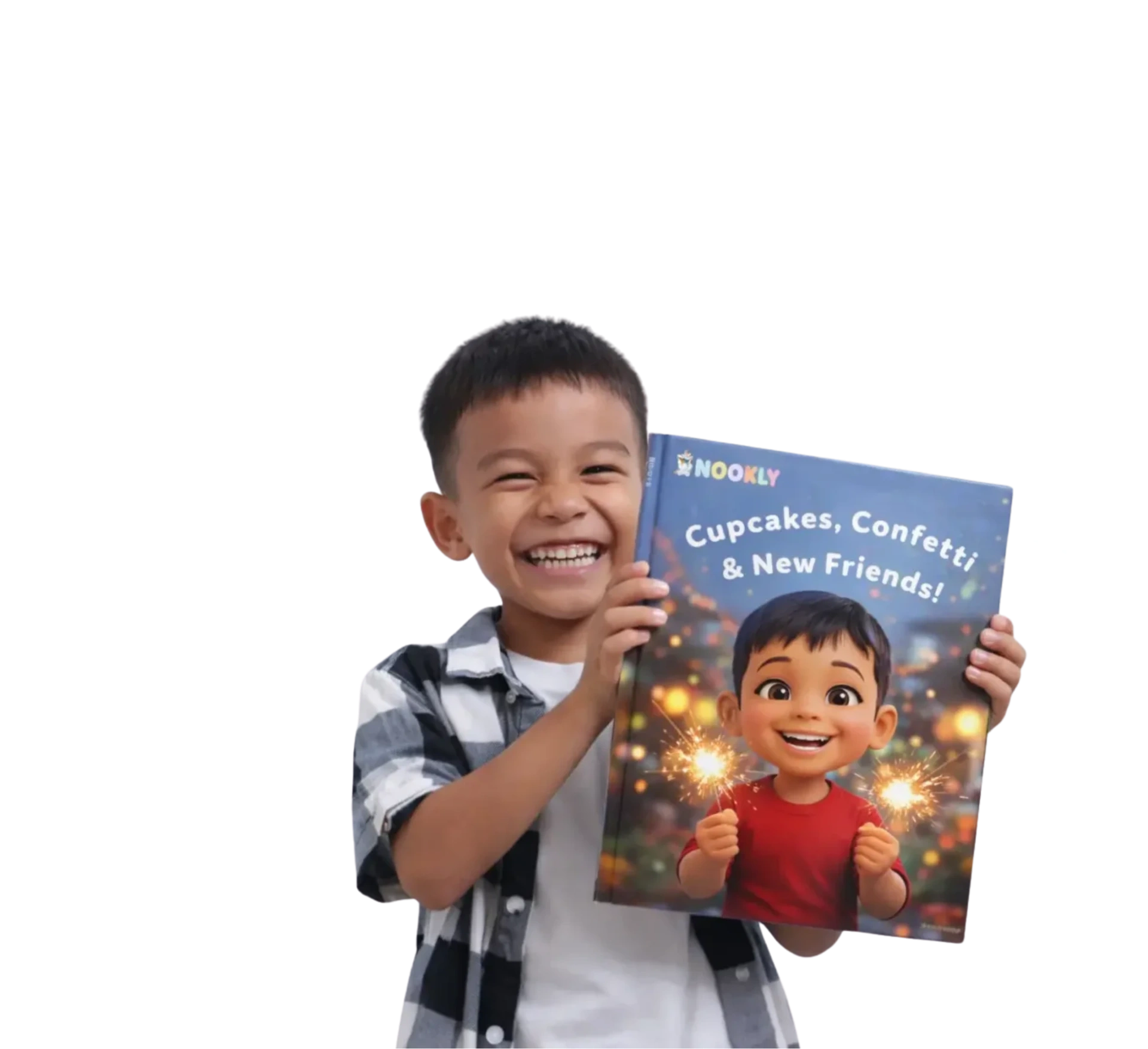 Child reading a glowing personalized storybook